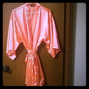 Coral silk robe